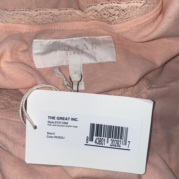 The GREAT. Sleep The Lace Slouch Sleep Tank Dusty Rose size 0 NWT XS - Picture 3 of 3